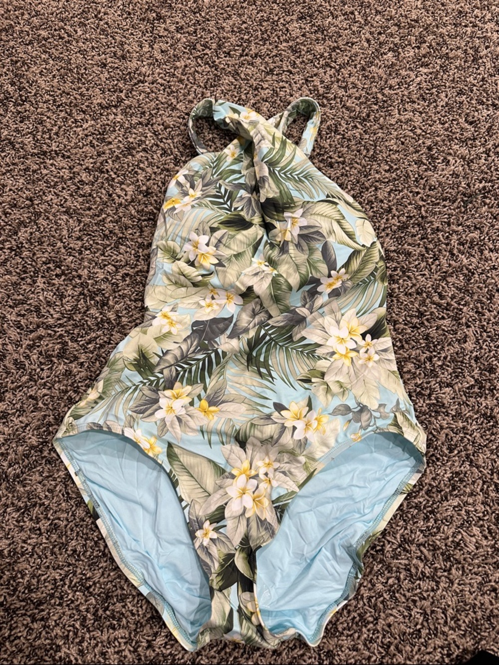 Floral Tropical One-Piece Swimsuit in Light Blue & Green